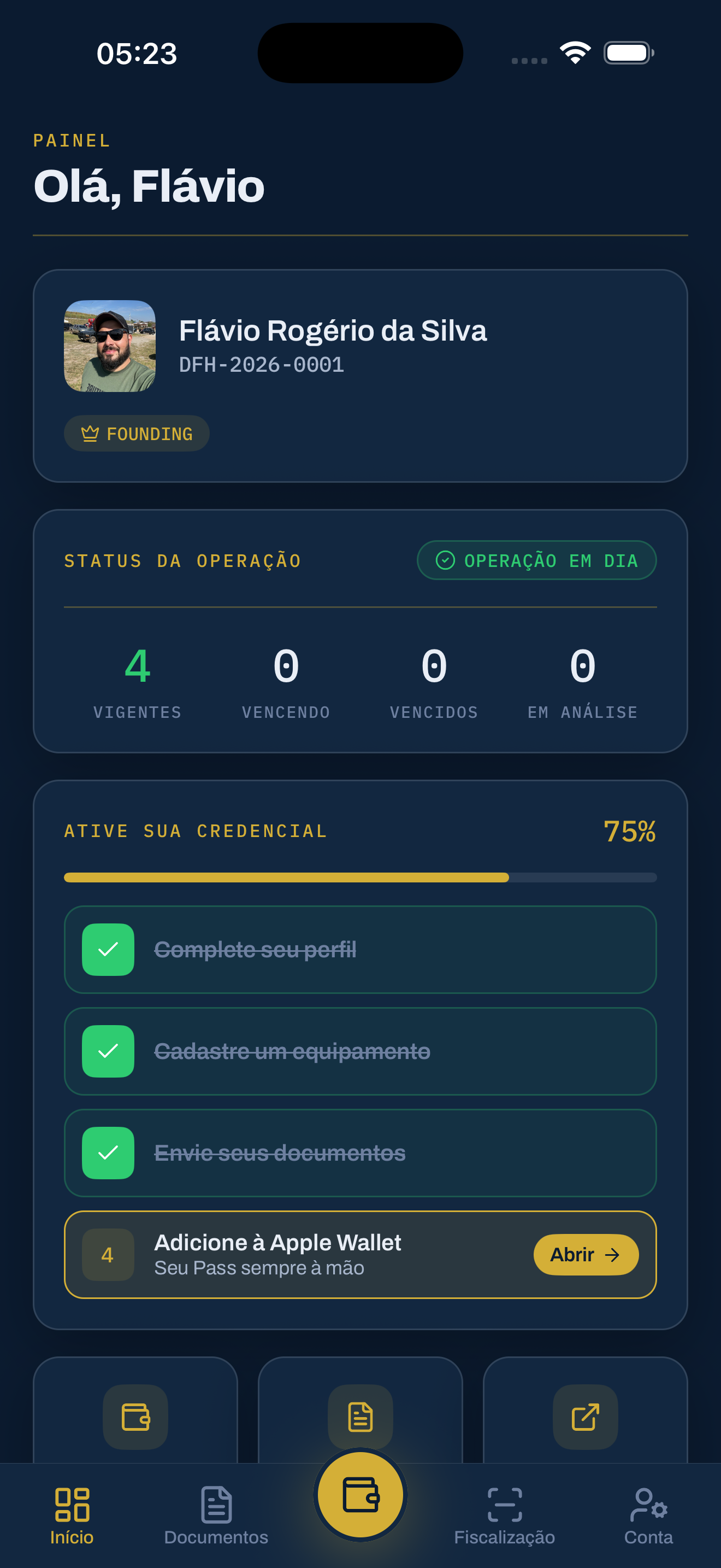Tela inicial do app DronePass
